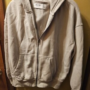 Hollister Beige Sherpa-Lined Zip Hoodie